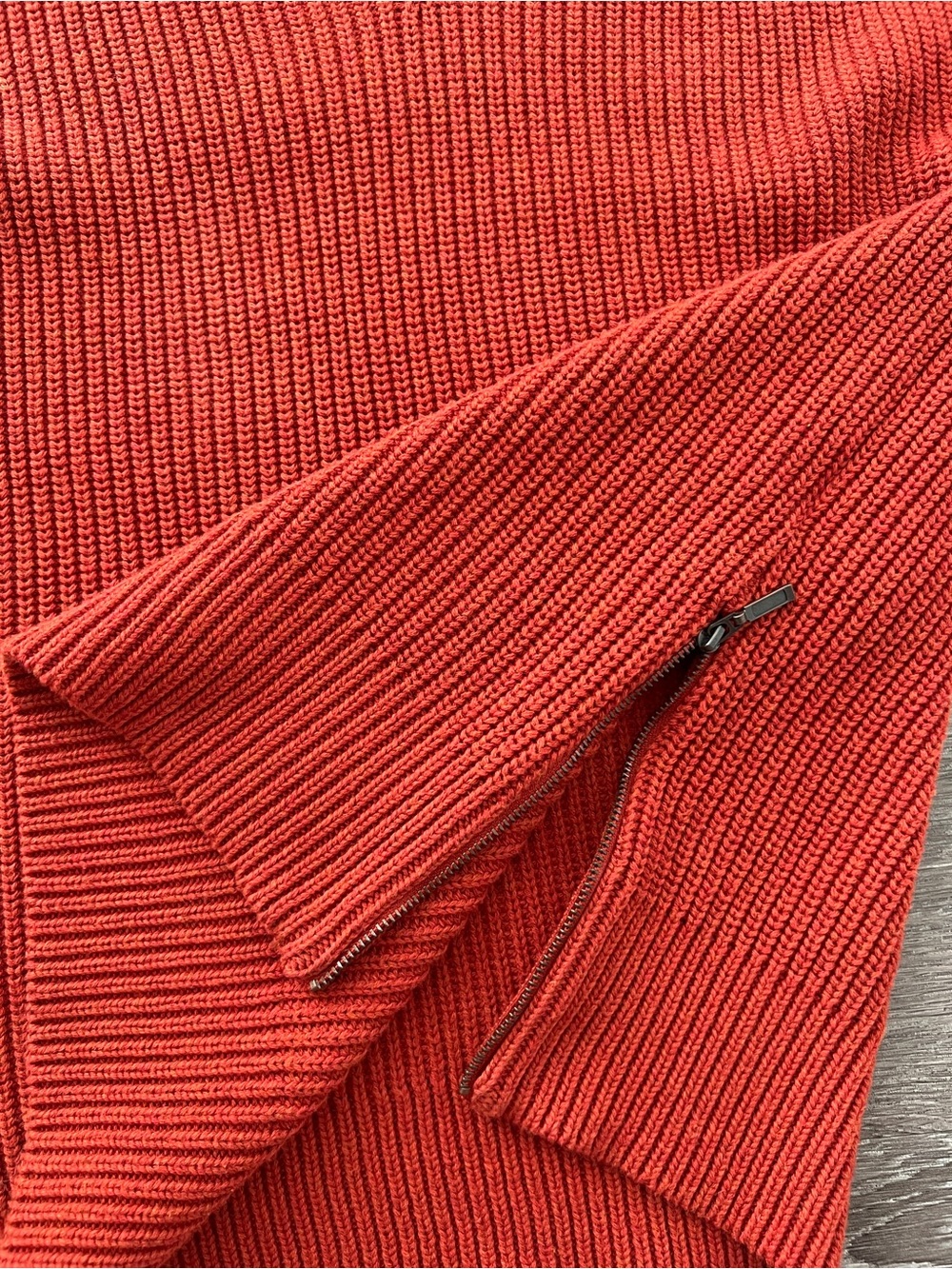 Rachel Zoe 100% Cotton Hooded Chunky Knit Sweater Side Zip Rust Orange M - Picture 8 of 11